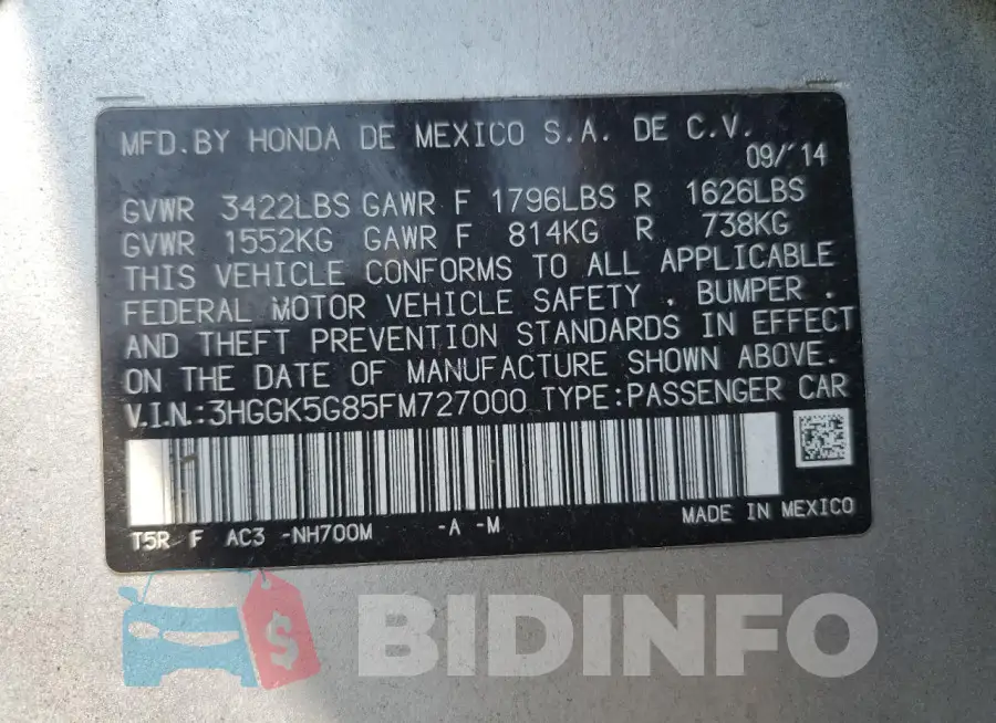 3HGGK5G85FM727000 Photo# 12