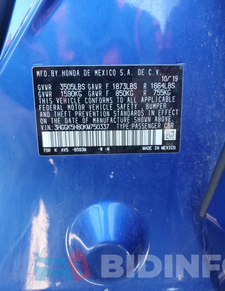 3HGGK5H80KM750337 Photo# 12