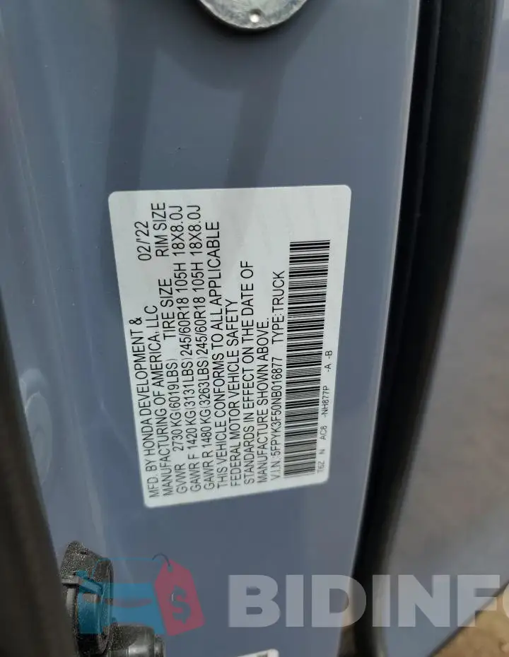 5FPYK3F50NB016877 Photo# 12