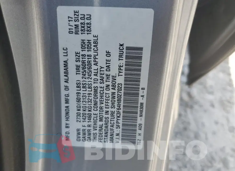 5FPYK3F64HB027023 Photo# 12