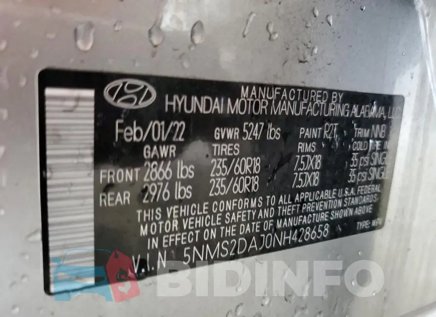 5NMS2DAJ0NH428658 Photo# 14