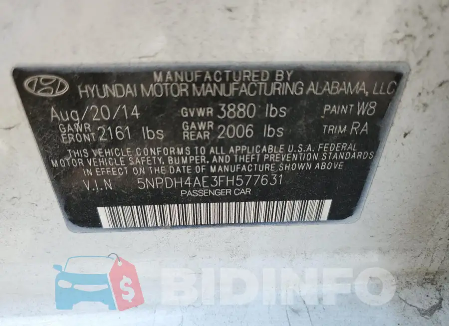5NPDH4AE3FH577631 Photo# 13