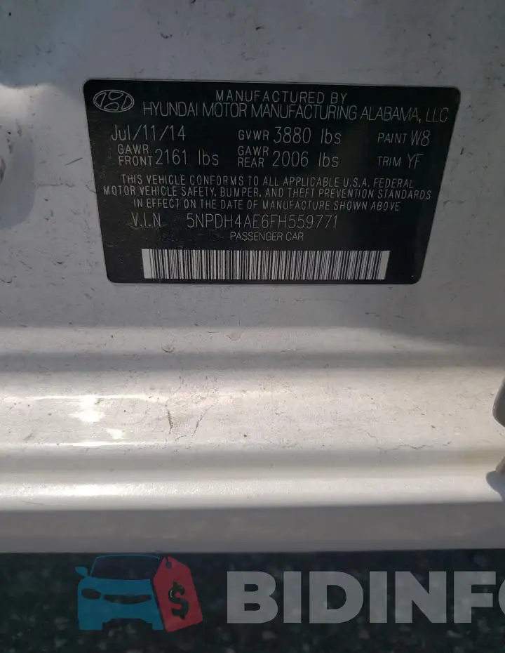 5NPDH4AE6FH559771 Photo# 12