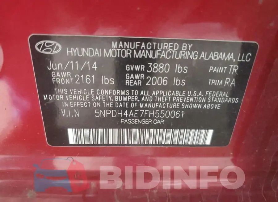 5NPDH4AE7FH550061 Photo# 12