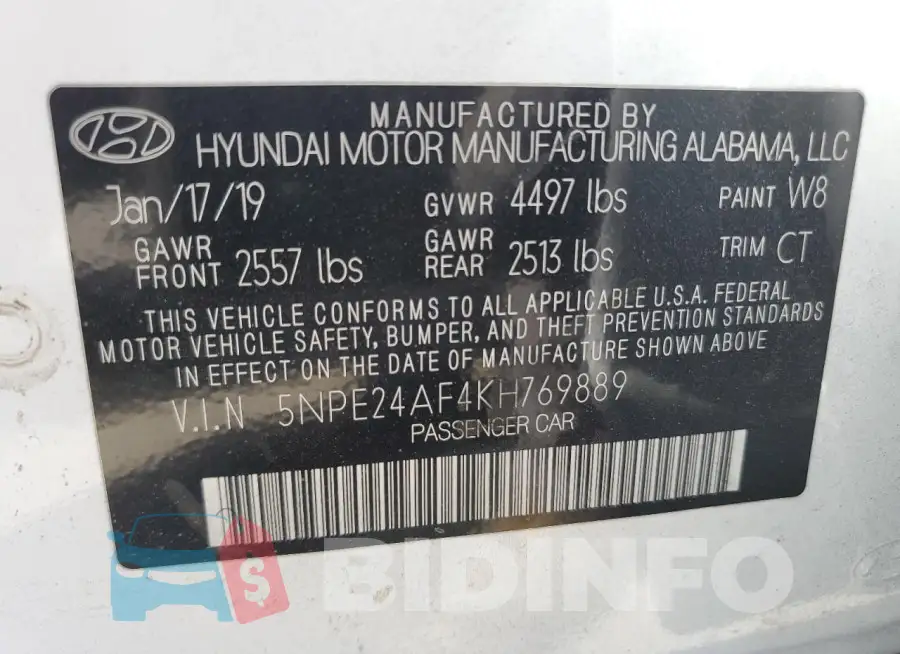 5NPE24AF4KH769889 Photo# 12