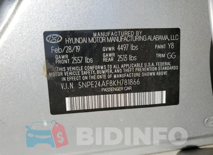 5NPE24AF8KH781866 Photo# 13