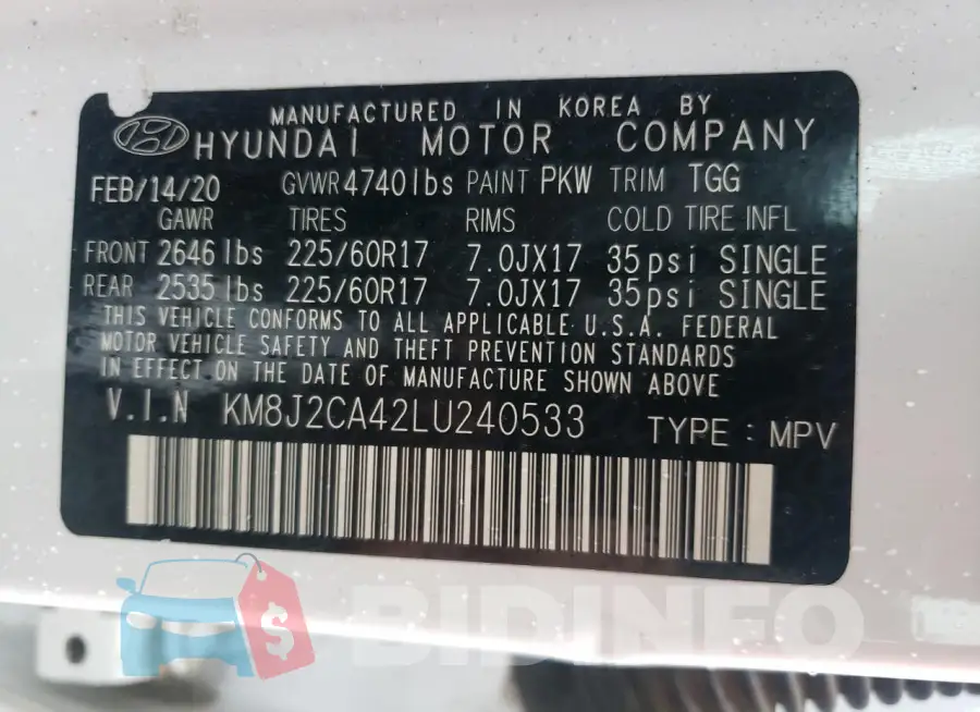 KM8J2CA42LU240533 Photo# 13