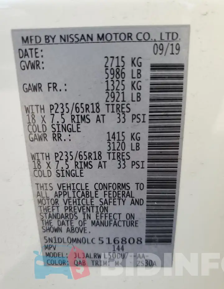 5N1DL0MN0LC516808 Photo# 13