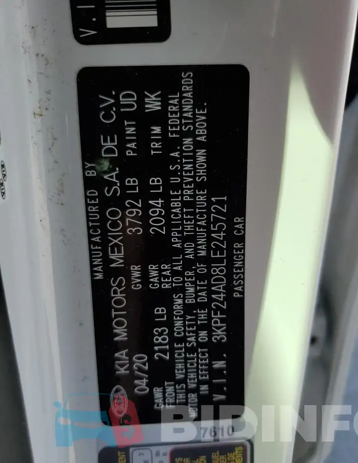 3KPF24AD8LE245721 Photo# 12