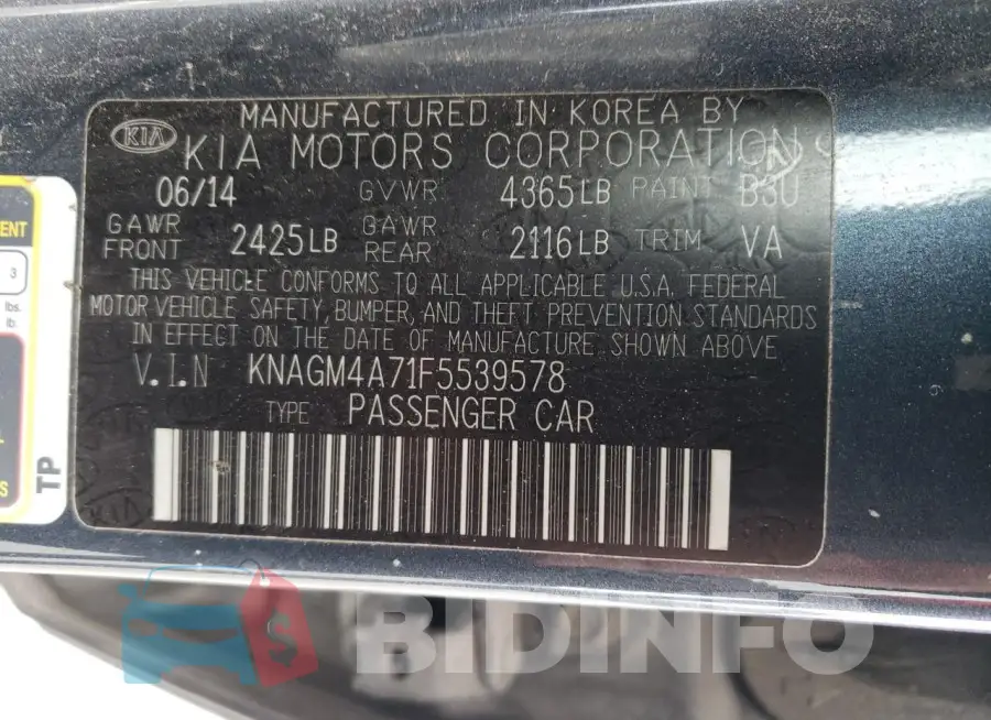 KNAGM4A71F5539578 Photo# 12