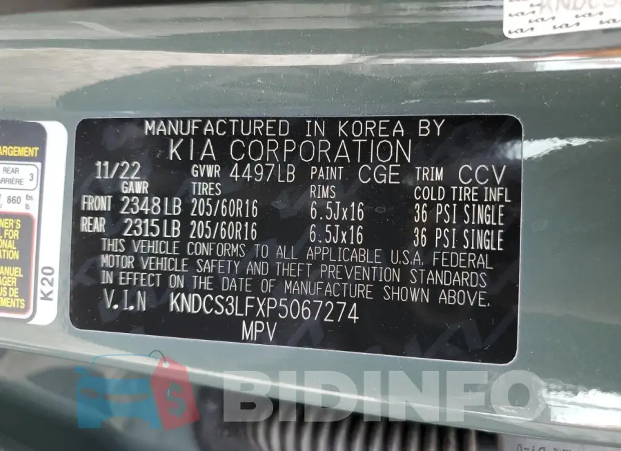 KNDCS3LFXP5067274 Photo# 12