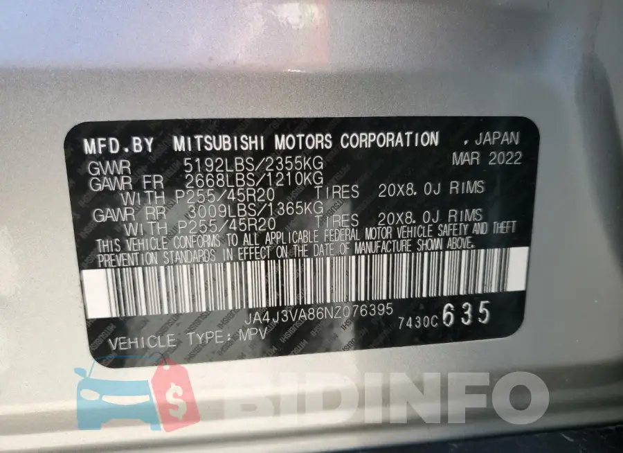 JA4J3VA86NZ076395 Photo# 13