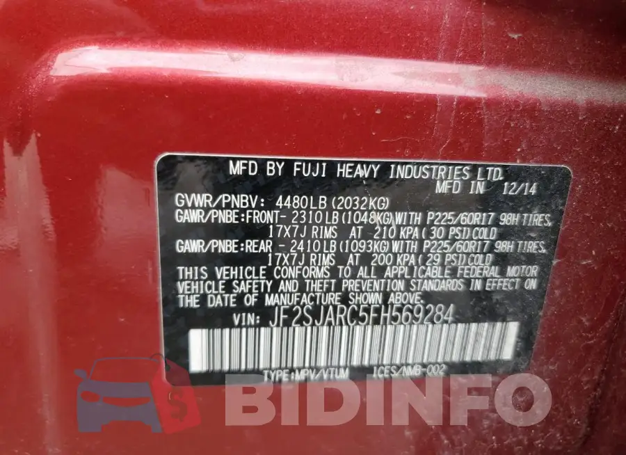 JF2SJARC5FH569284 Photo# 12