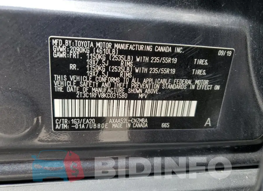2T3C1RFV8KC031580 Photo# 13