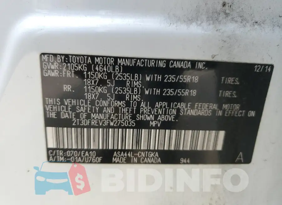 2T3DFREV3FW275035 Photo# 13