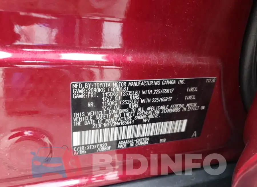 2T3F1RFV3MW165041 Photo# 13