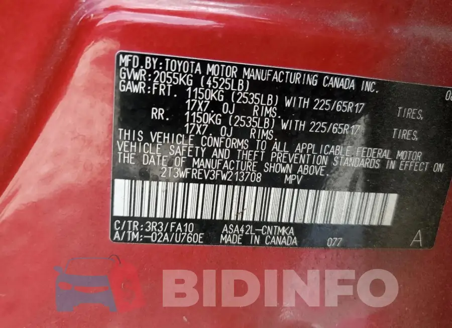 2T3WFREV3FW213708 Photo# 12