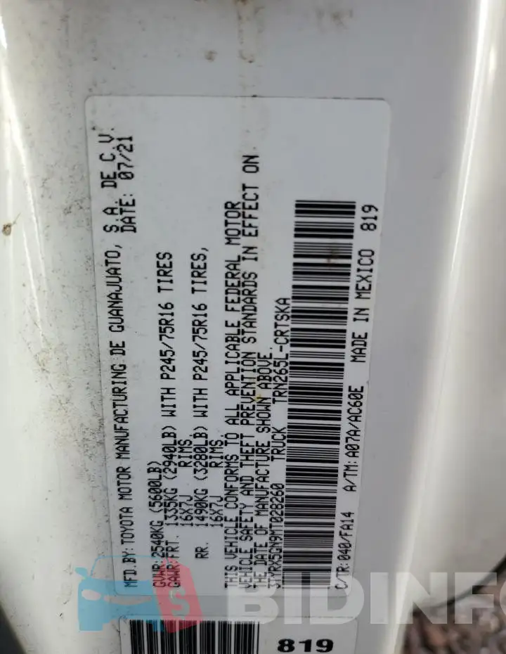 3TYRX5GN9MT028260 Photo# 12