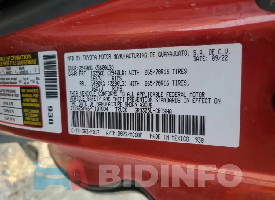 3TYSZ5AN6PT107894 Photo# 12