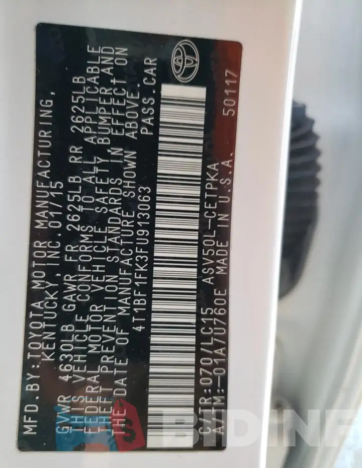 4T1BF1FK3FU913063 Photo# 12