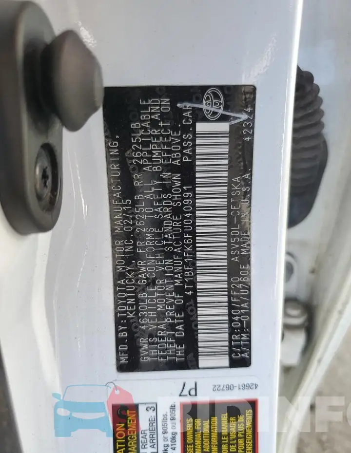 4T1BF1FK6FU040991 Photo# 12