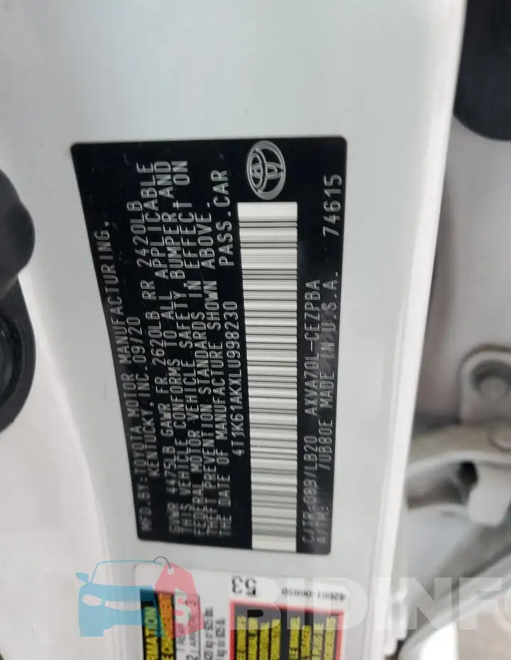 4T1K61AKXLU998230 Photo# 12