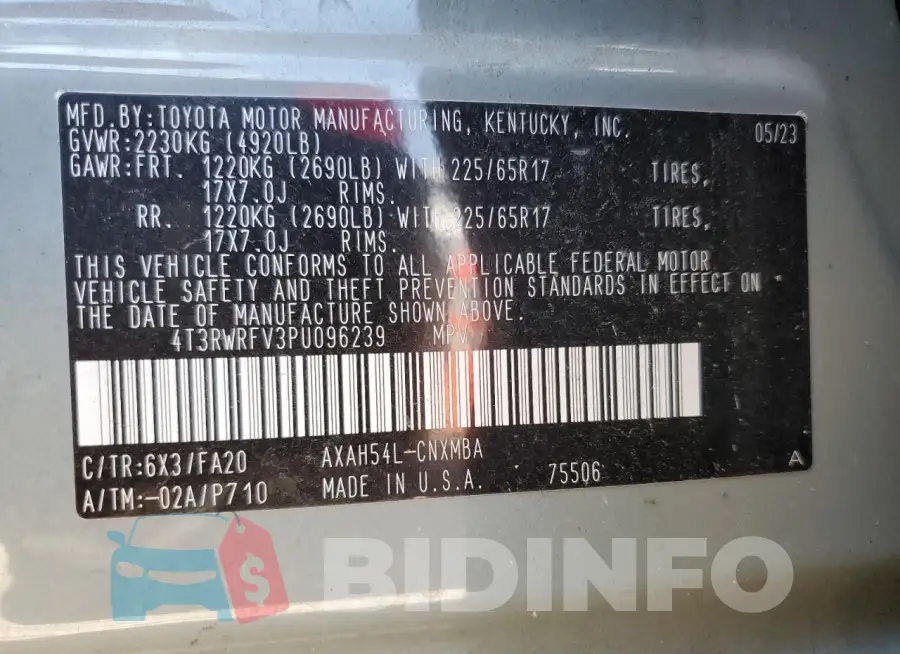 4T3RWRFV3PU096239 Photo# 13