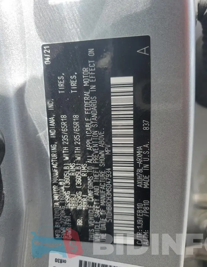 5TDHBRCH3MS047934 Photo# 13