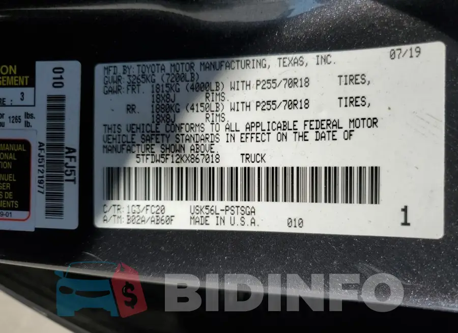 5TFDW5F12KX867018 Photo# 12