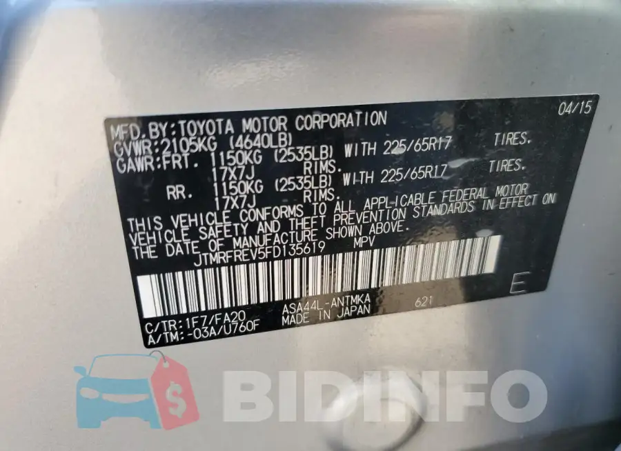 JTMRFREV5FD135619 Photo# 14