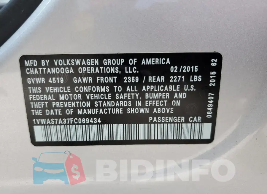 1VWAS7A37FC069434 Photo# 12