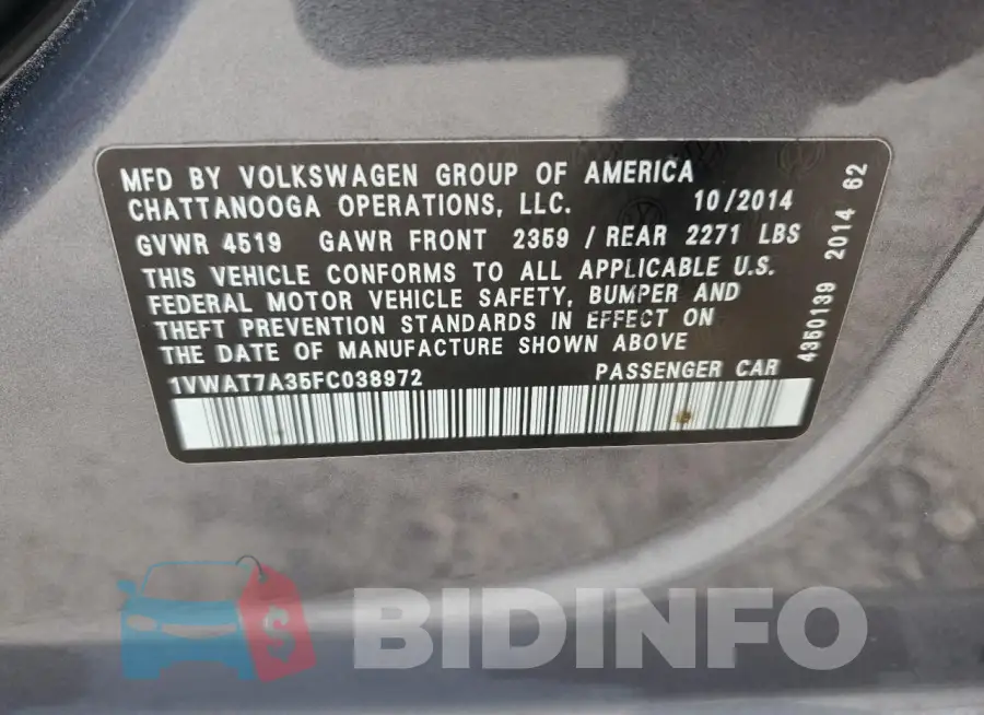 1VWAT7A35FC038972 Photo# 12
