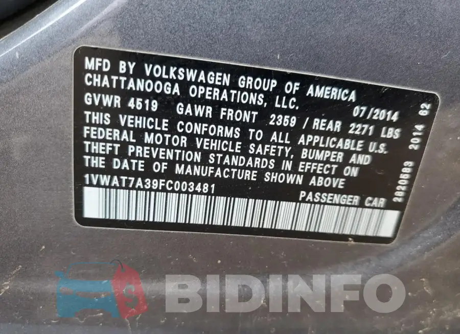 1VWAT7A39FC003481 Photo# 12