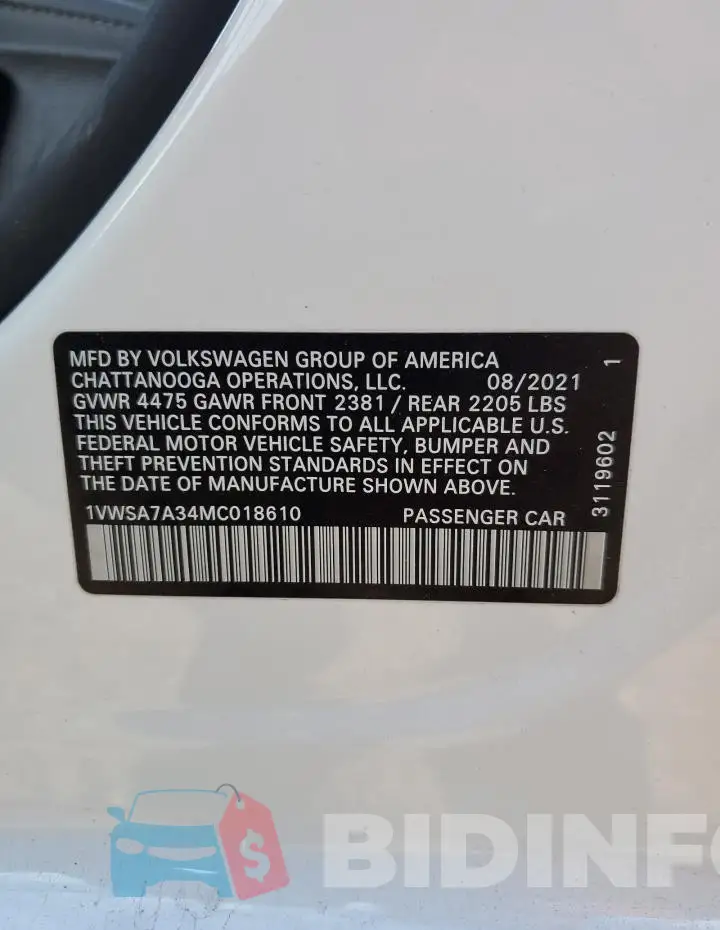 1VWSA7A34MC018610 Photo# 12