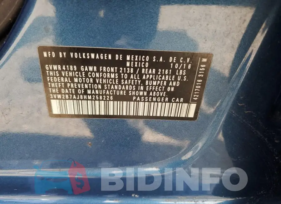 3VW2B7AJ8HM258226 Photo# 12