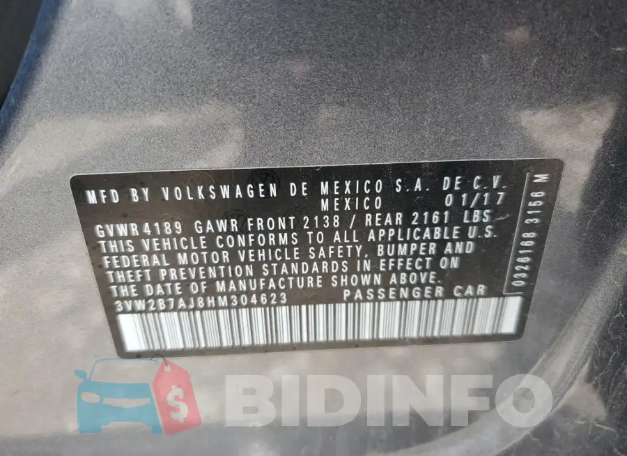 3VW2B7AJ8HM304623 Photo# 12