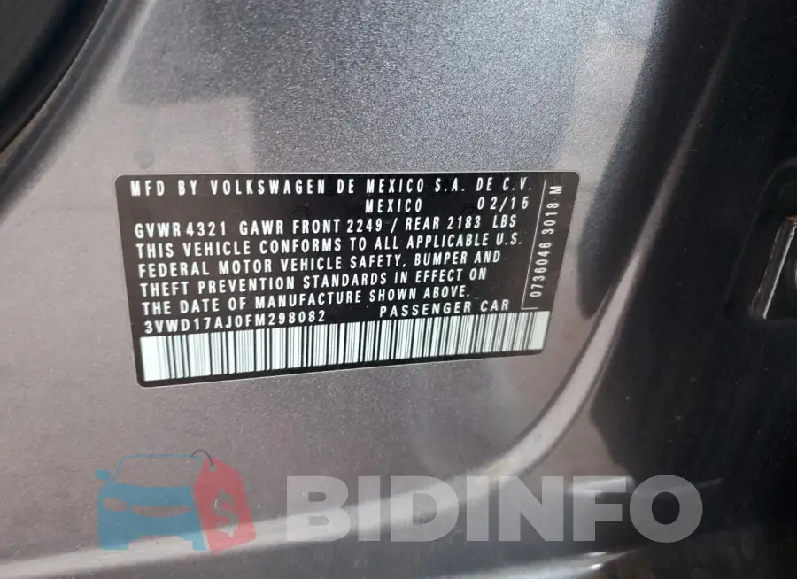 3VWD17AJ0FM298082 Photo# 12
