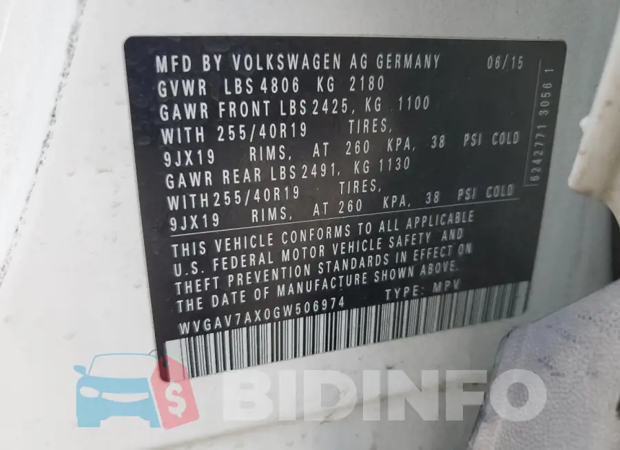 WVGAV7AX0GW506974 Photo# 13
