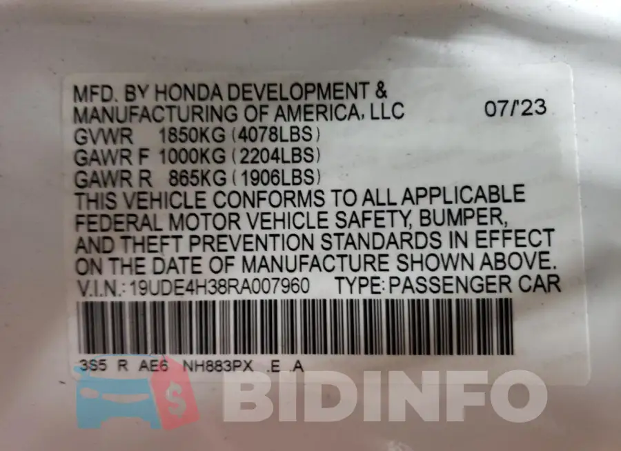 19UDE4H38RA007960 Photo# 12