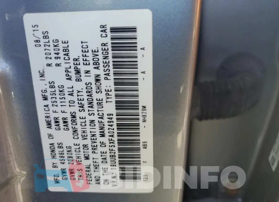 19UUB2F5XFA024949 Photo# 12