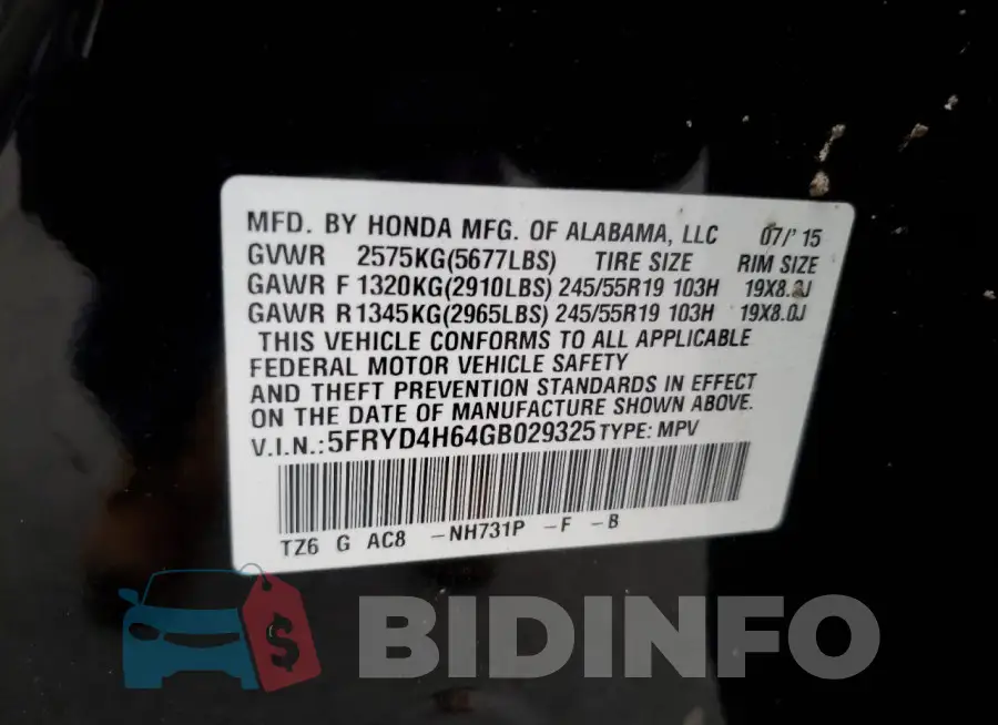 5FRYD4H64GB029325 Photo# 13