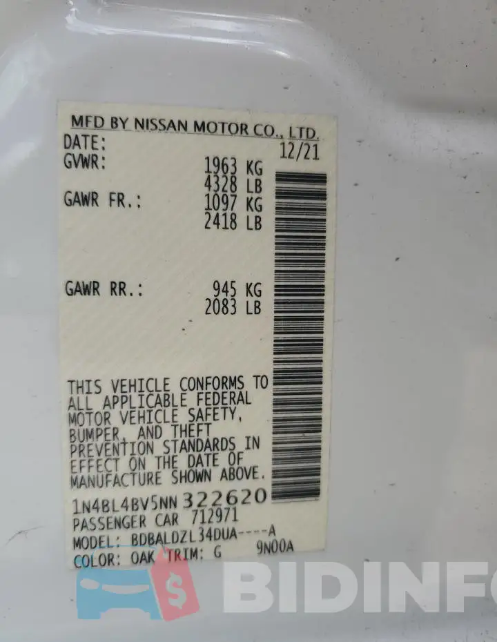 1N4BL4BV5NN322620 Photo# 12
