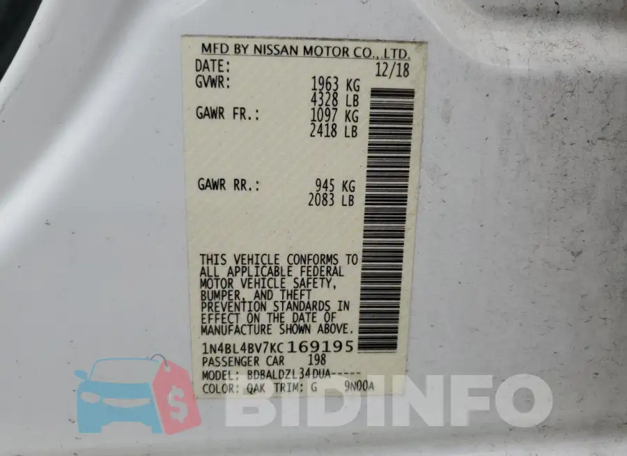1N4BL4BV7KC169195 Photo# 13