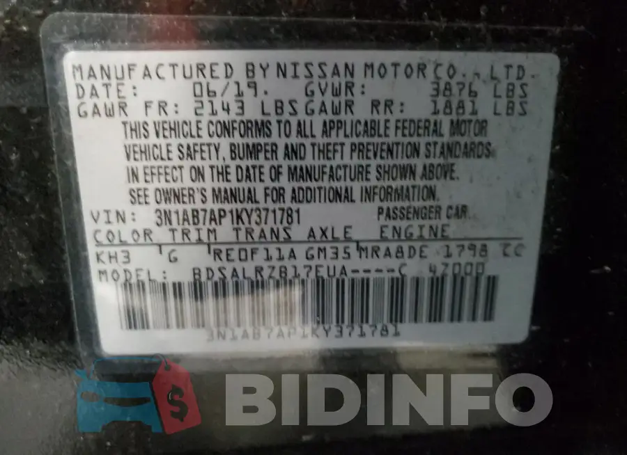 3N1AB7AP1KY371781 Photo# 12