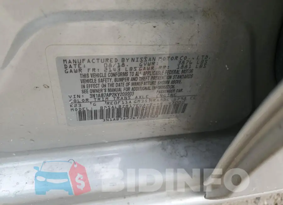 3N1AB7AP2KY209903 Photo# 12