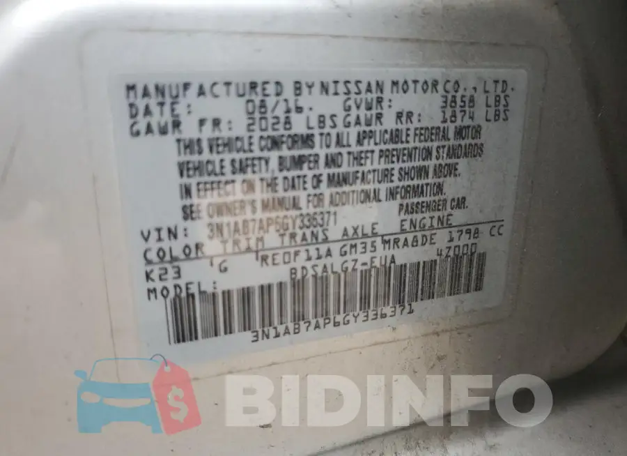 3N1AB7AP6GY336371 Photo# 13