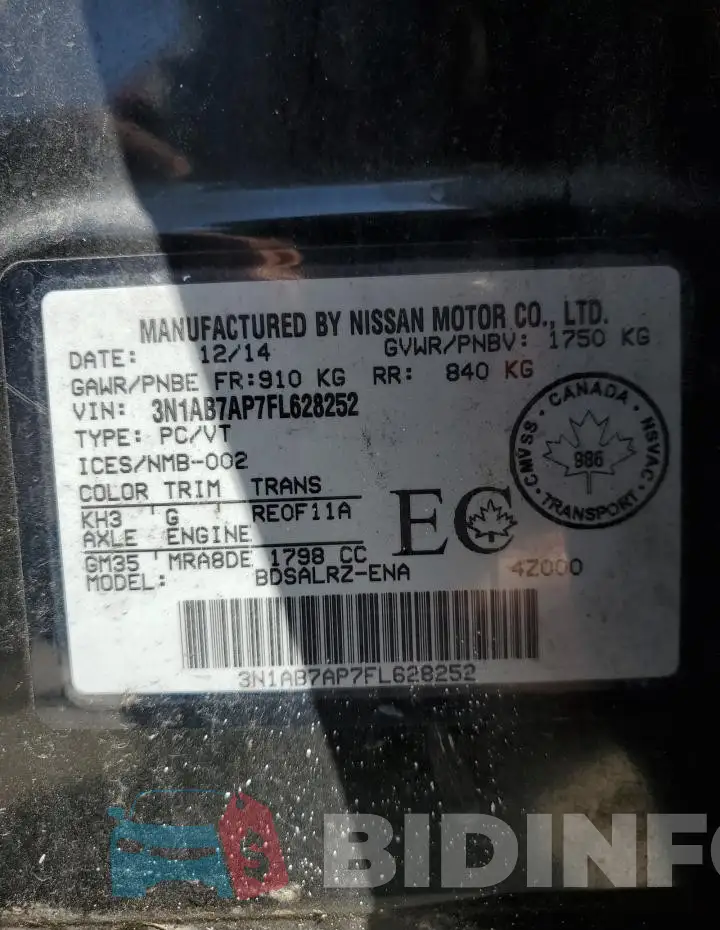3N1AB7AP7FL628252 Photo# 13