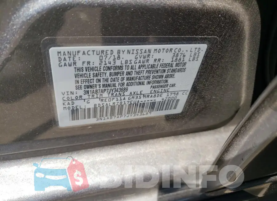 3N1AB7AP7JY343689 Photo# 12