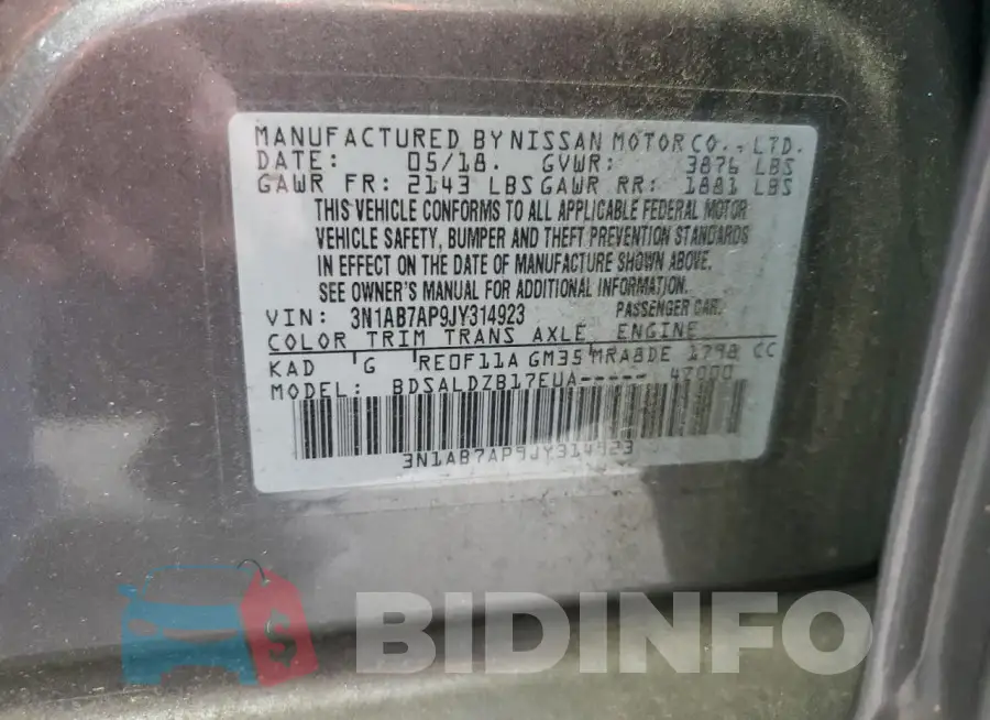 3N1AB7AP9JY314923 Photo# 13
