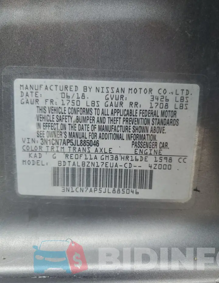 3N1CN7AP5JL885046 Photo# 12